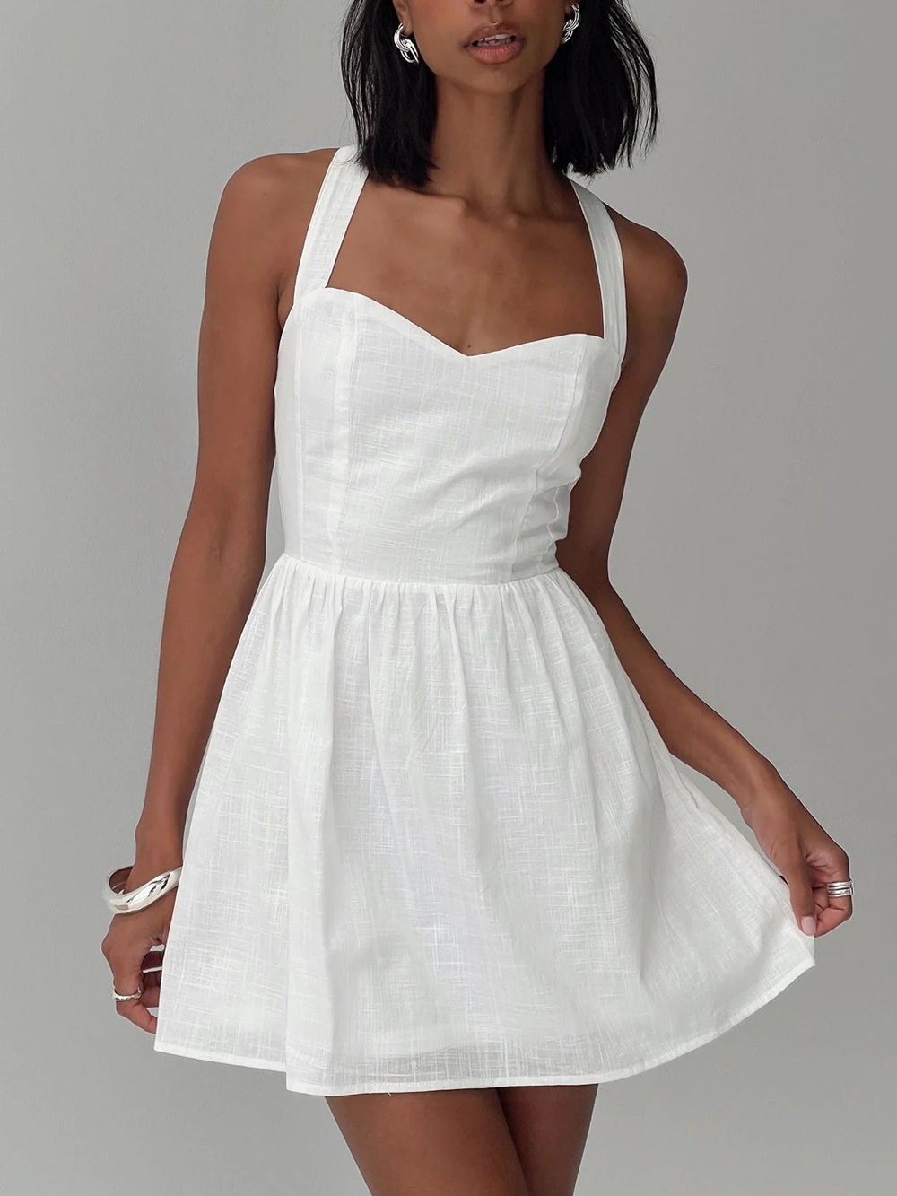 Princess Polly Mini Dress Zolena White Sweetheart Halter Criss-Cross Back NEW 0
